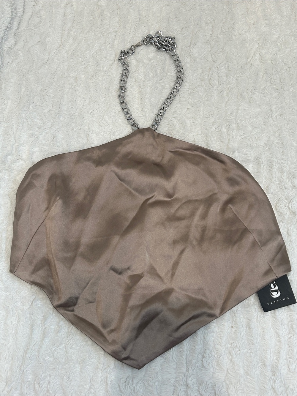 G edition Chain-Halter Satin cami Crop Top in Taupe women’s small new w tag